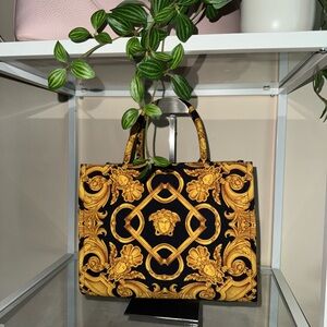 Versace Gold and Black Baroque Tote Bag